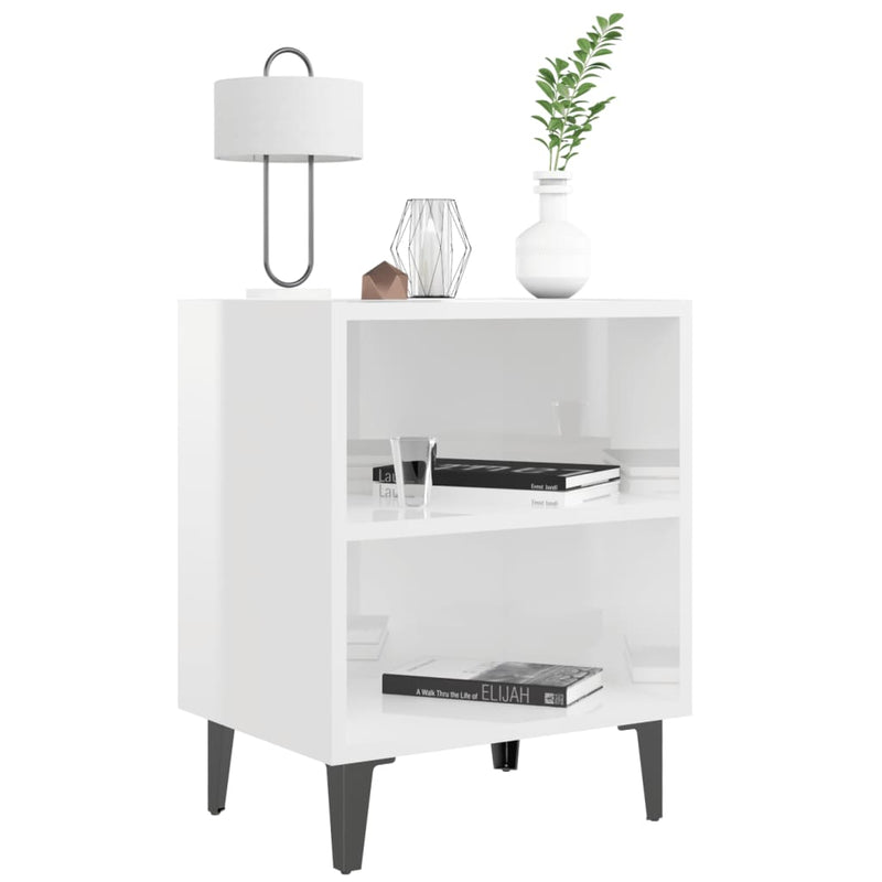vidaXL magasfényű fehér éjjeliszekrény fém lábakkal 40 x 30 x 50 cm