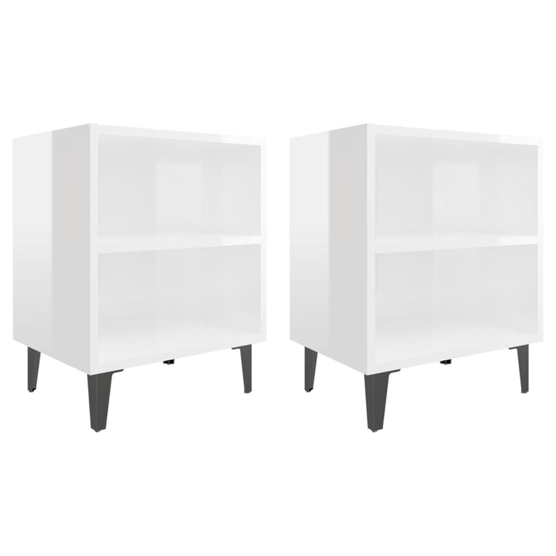 vidaXL 2 db magasfényű fehér éjjeliszekrény fém lábakkal 40x30x50 cm