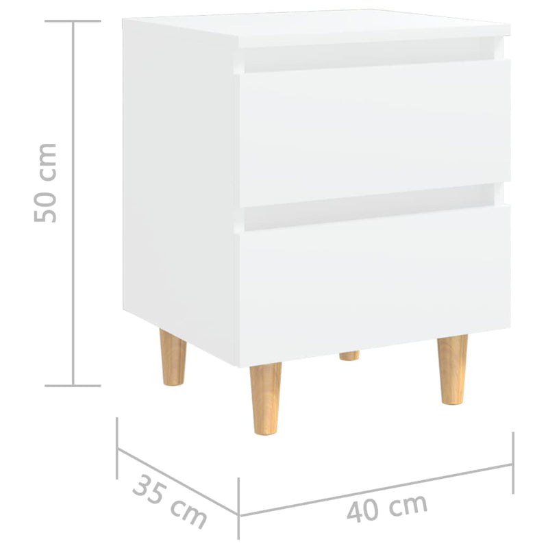 vidaXL 2 db fehér éjjeliszekrény tömör fenyőfa lábakkal 40x35x50 cm