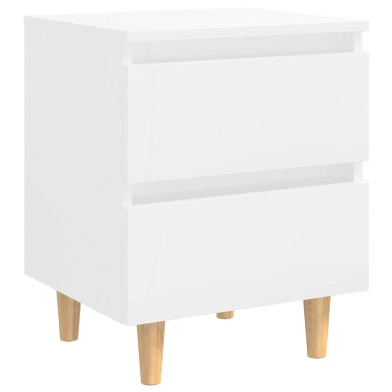 vidaXL 2 db magasfényű fehér éjjeliszekrény fenyő lábbakkal 40x35x50cm