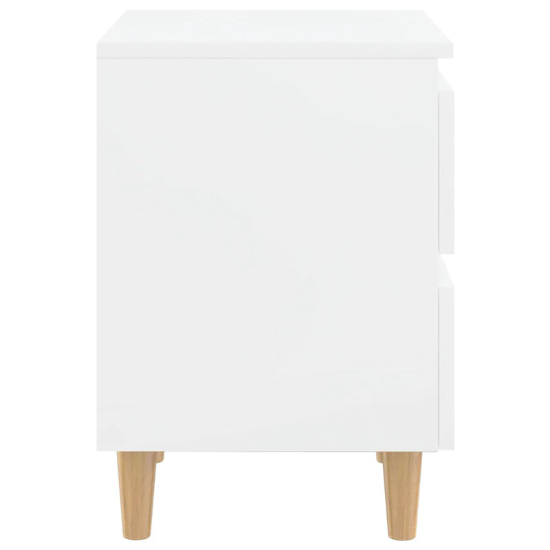 vidaXL 2 db magasfényű fehér éjjeliszekrény fenyő lábbakkal 40x35x50cm