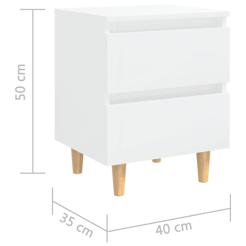 vidaXL 2 db magasfényű fehér éjjeliszekrény fenyő lábbakkal 40x35x50cm