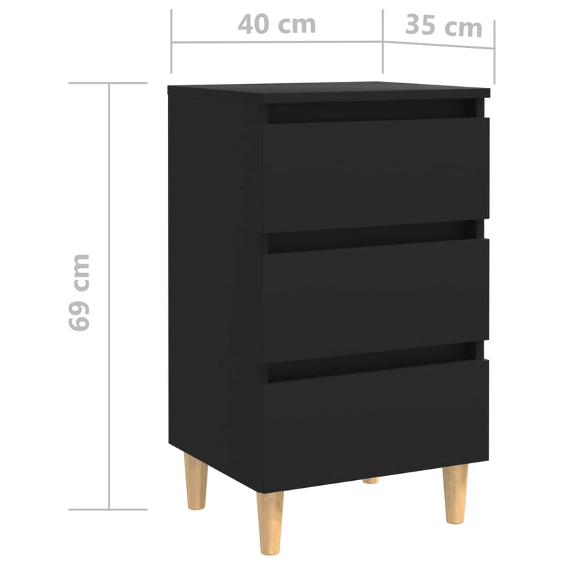vidaXL fekete éjjeliszekrény tömör fa lábakkal 40 x 35 x 69 cm