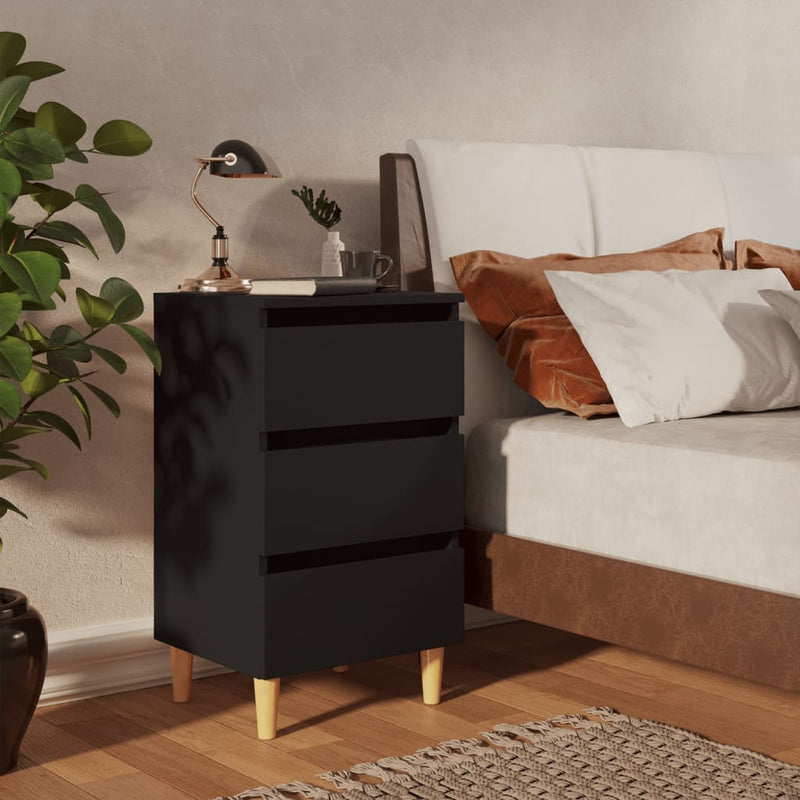 vidaXL 2 db fekete éjjeliszekrény tömör fa lábakkal 40 x 35 x 69 cm