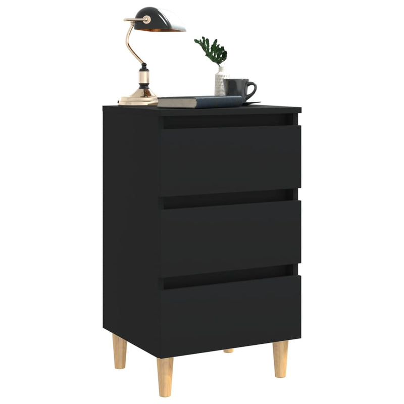 vidaXL 2 db fekete éjjeliszekrény tömör fa lábakkal 40 x 35 x 69 cm