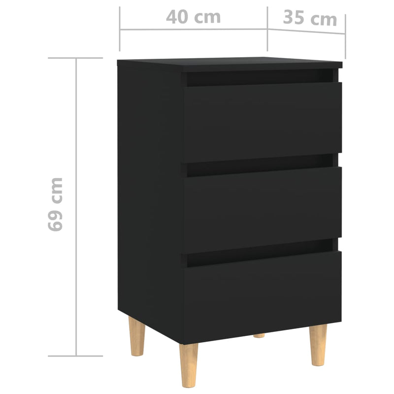 vidaXL 2 db fekete éjjeliszekrény tömör fa lábakkal 40 x 35 x 69 cm