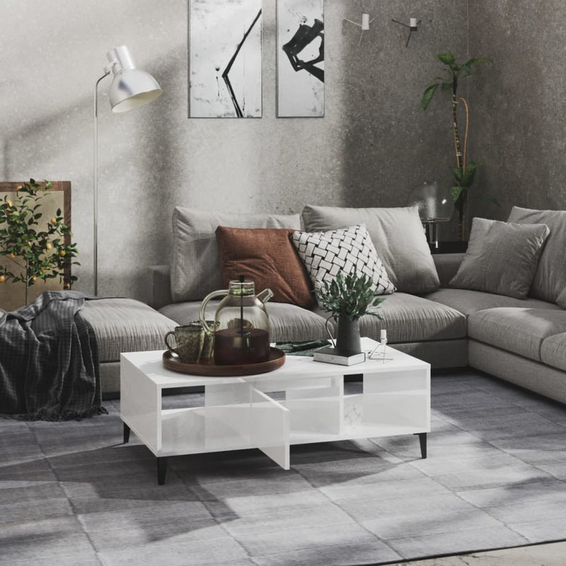 vidaXL magasfényű fehér szerelt fa dohányzóasztal 103,5 x 60 x 35 cm