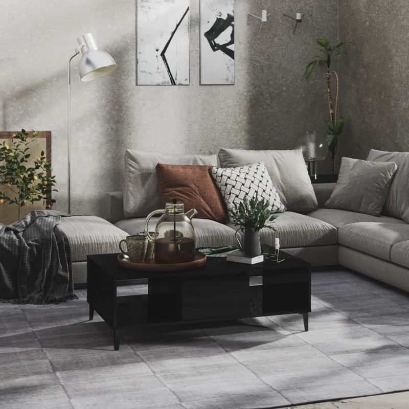 vidaXL magasfényű fekete szerelt fa dohányzóasztal 103,5 x 60 x 35 cm