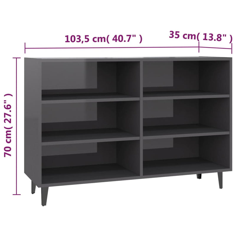 vidaXL magasfényű szürke szerelt fa tálalószekrény 103,5 x 35 x 70 cm