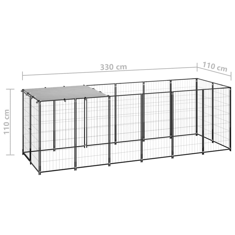 vidaXL fekete acél kutyakennel 330 x 110 x 110 cm