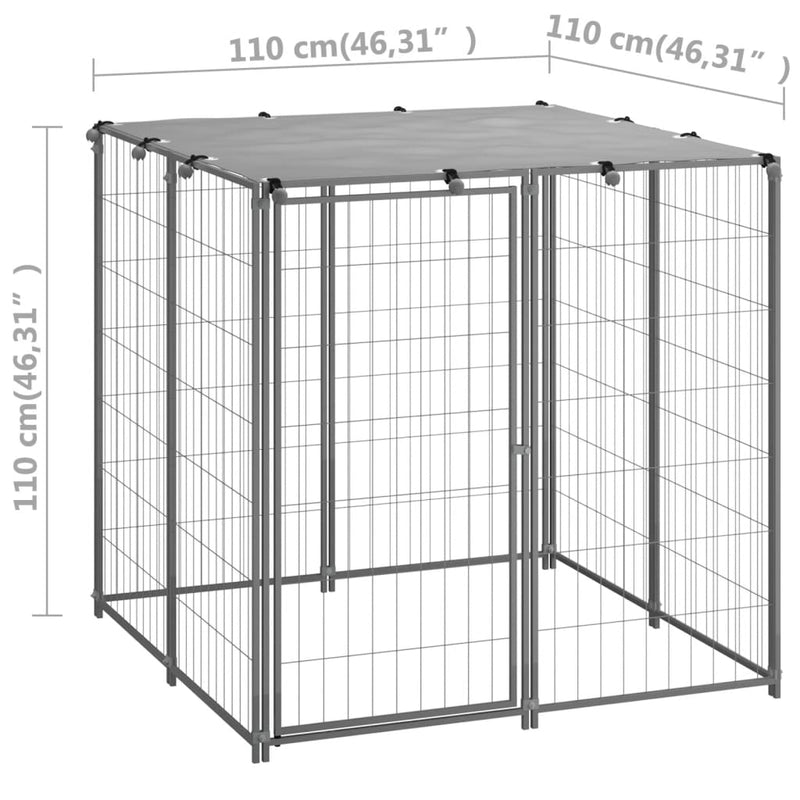 vidaXL ezüstszínű acél kutyakennel 110 x 110 x 110 cm