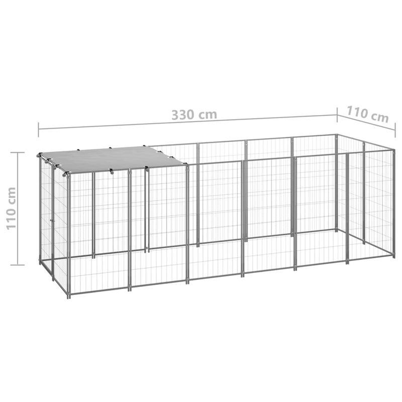 vidaXL ezüstszínű acél kutyakennel 330 x 110 x 110 cm
