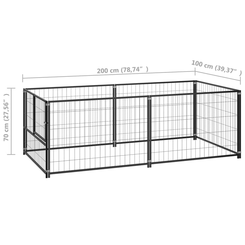 vidaXL fekete acél kutyakennel 200 x 100 x 70 cm