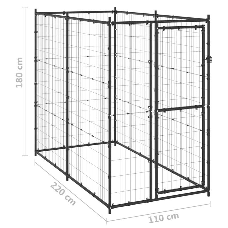vidaXL kültéri acél kutyakennel 110 x 220 x 180 cm