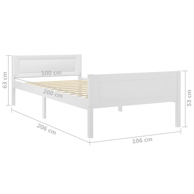 vidaXL fehér tömör fenyőfa ágykeret 100 x 200 cm
