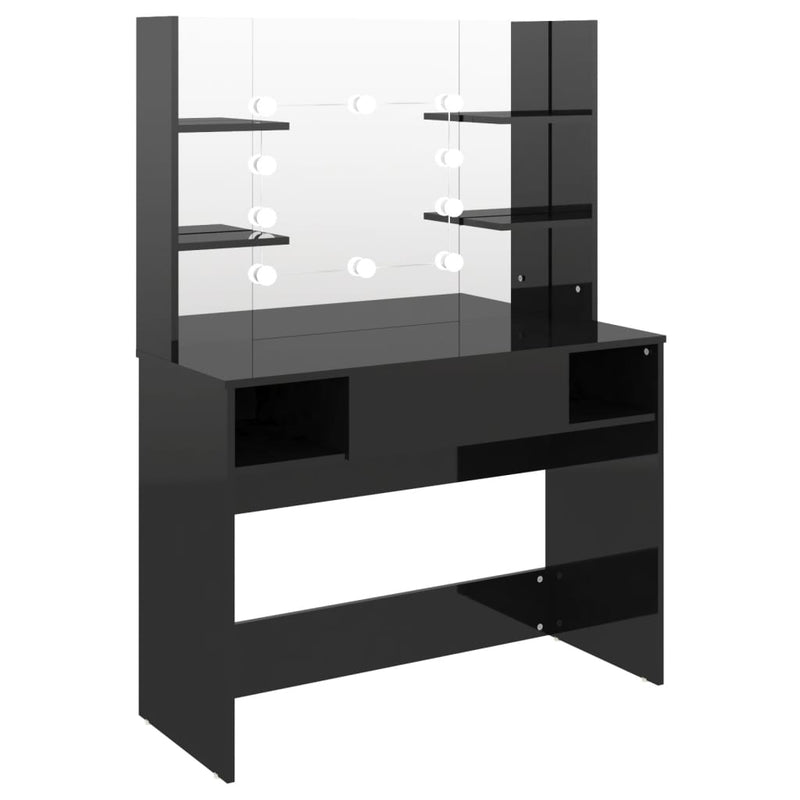 vidaXL fényes fekete LED-es MDF sminkasztal 100 x 40 x 135 cm