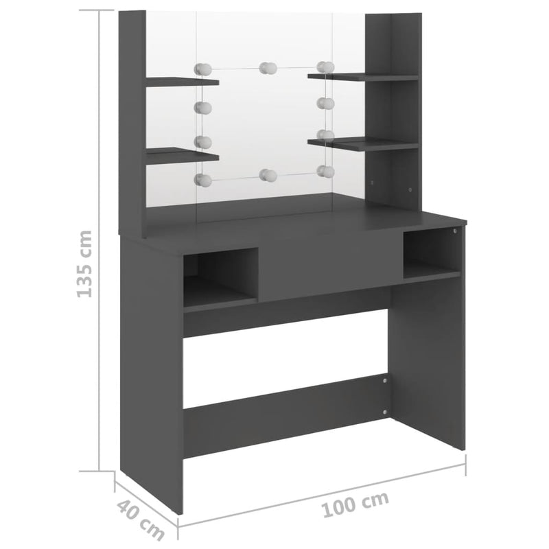 vidaXL szürke LED-es MDF sminkasztal 100 x 40 x 135 cm