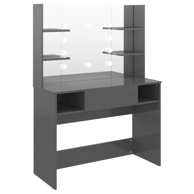 vidaXL fényes szürke LED-es MDF sminkasztal 100 x 40 x 135 cm