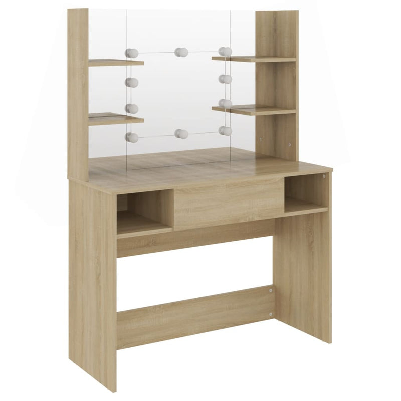 vidaXL tölgyszínű LED-es MDF sminkasztal 100 x 40 x 135 cm