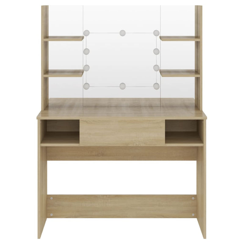vidaXL tölgyszínű LED-es MDF sminkasztal 100 x 40 x 135 cm