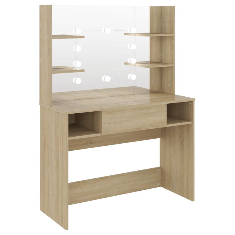 vidaXL tölgyszínű LED-es MDF sminkasztal 100 x 40 x 135 cm