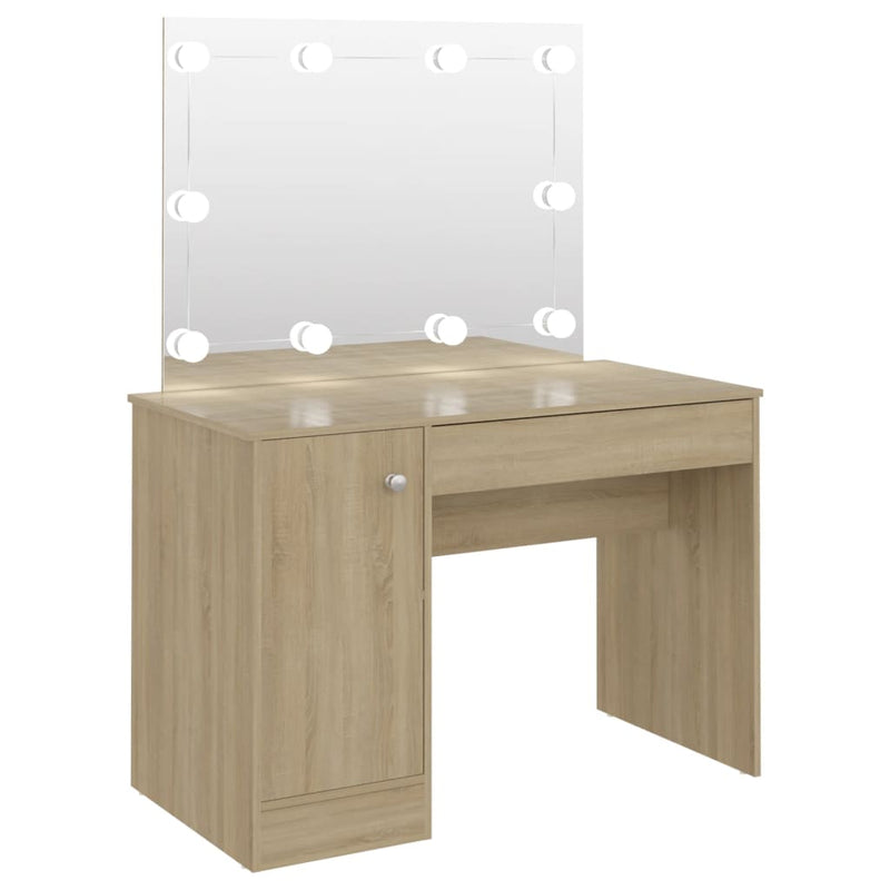 vidaXL tölgyszínű LED-es MDF sminkasztal 110 x 55 x 145 cm