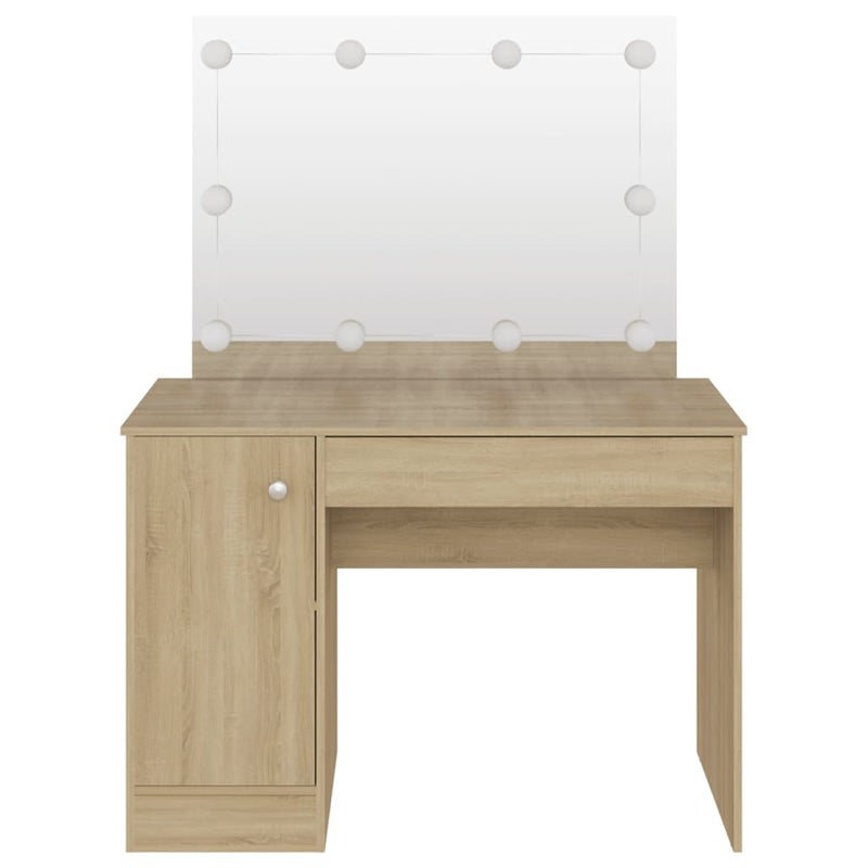 vidaXL tölgyszínű LED-es MDF sminkasztal 110 x 55 x 145 cm