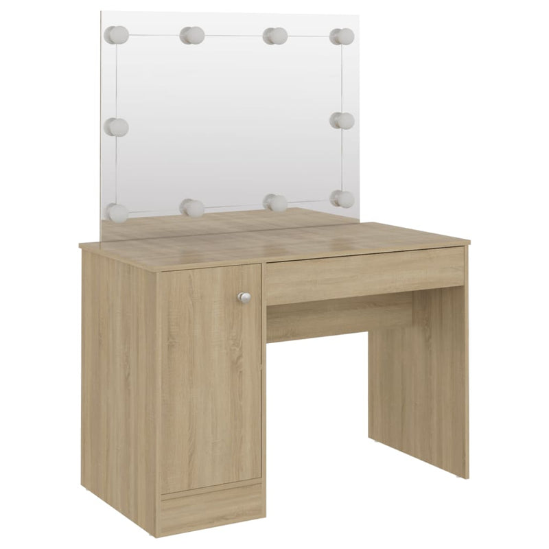 vidaXL tölgyszínű LED-es MDF sminkasztal 110 x 55 x 145 cm