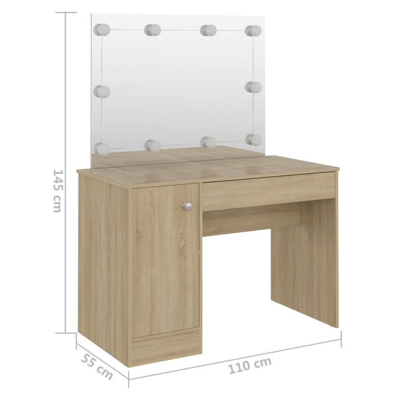 vidaXL tölgyszínű LED-es MDF sminkasztal 110 x 55 x 145 cm