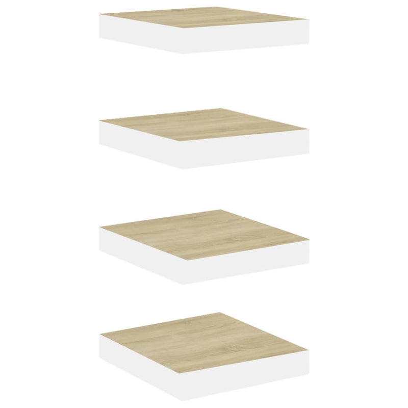 vidaXL 4 db tölgyszínű és fehér MDF lebegő fali polc 23x23,5x3,8 cm