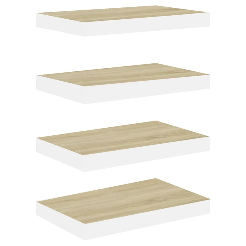 vidaXL 4 db tölgyszínű és fehér MDF lebegő fali polc 40 x 23 x 3,8 cm