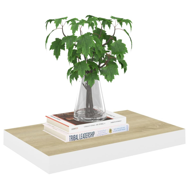 vidaXL tölgyszínű és fehér MDF lebegő fali polc 50 x 23 x 3,8 cm