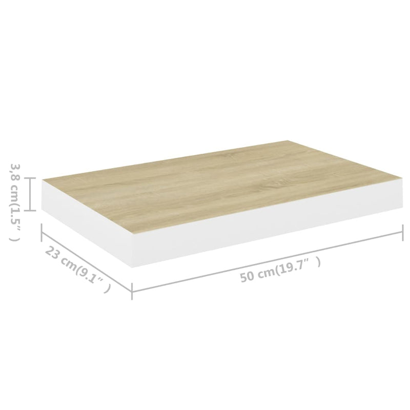 vidaXL tölgyszínű és fehér MDF lebegő fali polc 50 x 23 x 3,8 cm