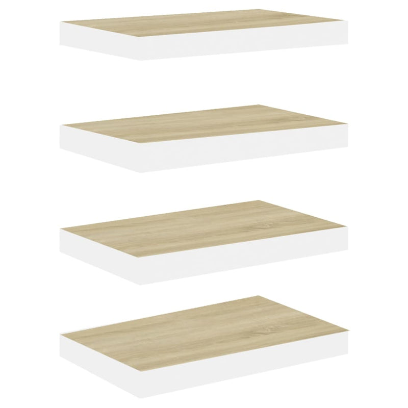 vidaXL 4 db tölgyszínű és fehér MDF lebegő fali polc 50 x 23 x 3,8 cm