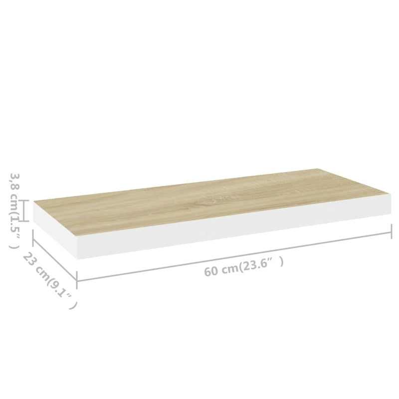 vidaXL tölgyszínű és fehér MDF lebegő fali polc 60 x 23,5 x 3,8 cm