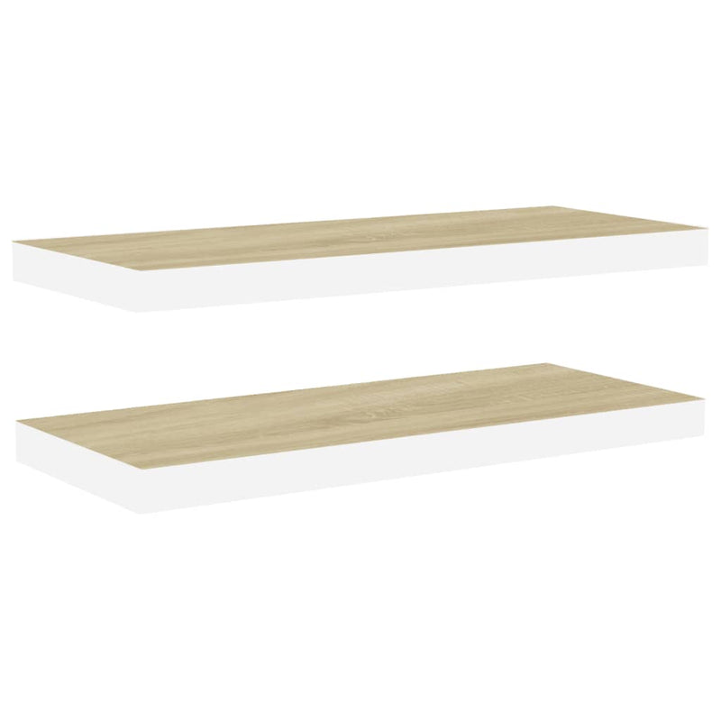 vidaXL 2 db tölgyszínű és fehér MDF lebegő fali polc 60x23,5x3,8 cm