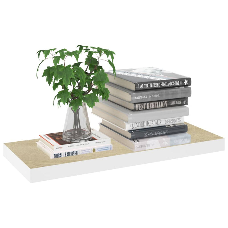 vidaXL 2 db tölgyszínű és fehér MDF lebegő fali polc 60x23,5x3,8 cm