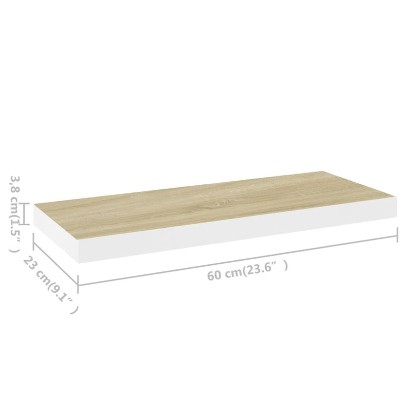 vidaXL 2 db tölgyszínű és fehér MDF lebegő fali polc 60x23,5x3,8 cm