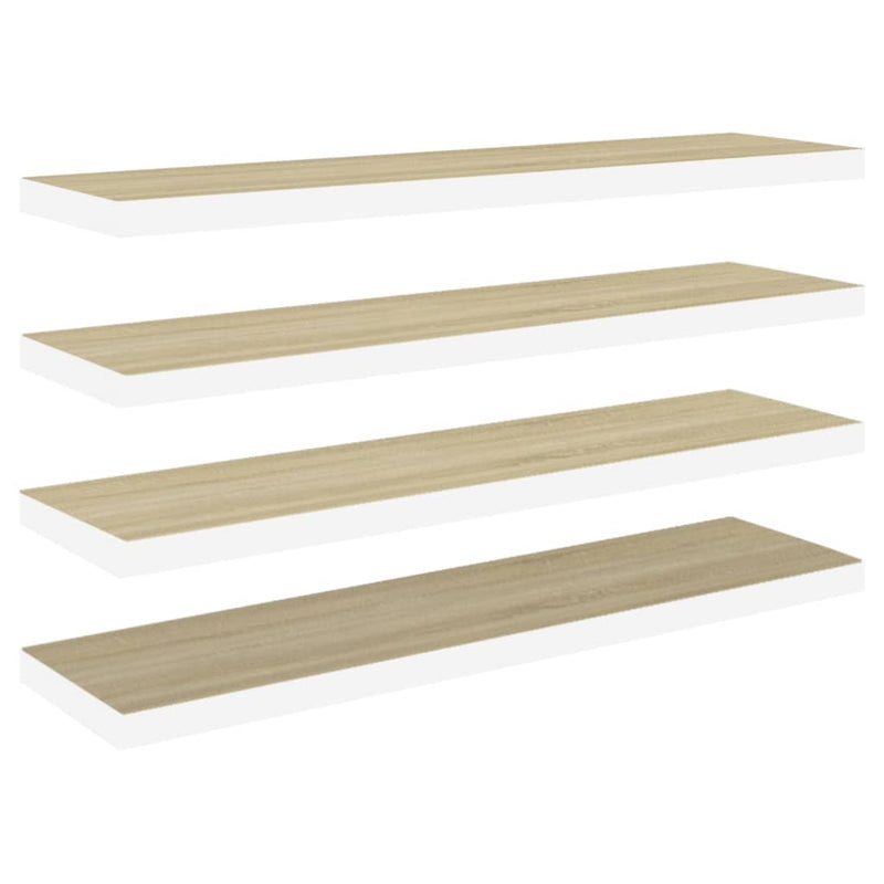 vidaXL 4 db tölgyszínű és fehér MDF lebegő fali polc 120x23,5x3,8 cm