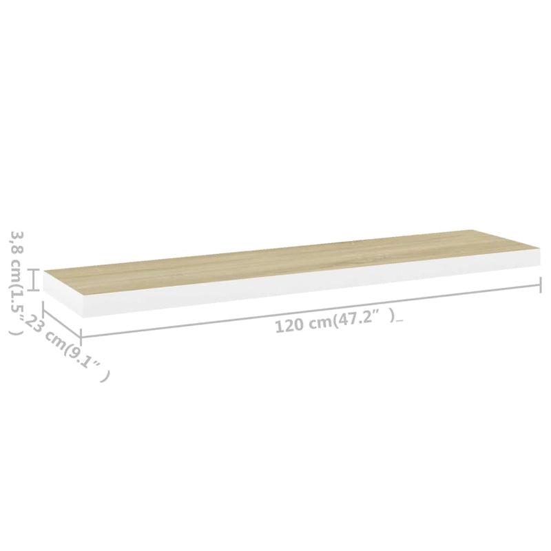 vidaXL 4 db tölgyszínű és fehér MDF lebegő fali polc 120x23,5x3,8 cm