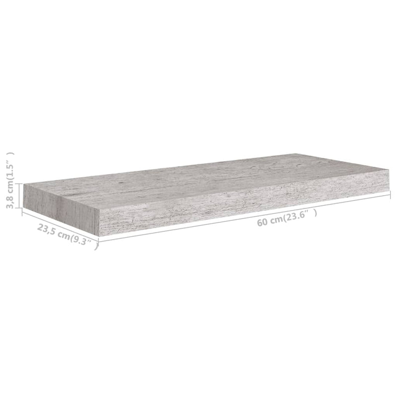 vidaXL 4 db betonszürke MDF lebegő fali polc 60 x 23,5 x 3,8 cm