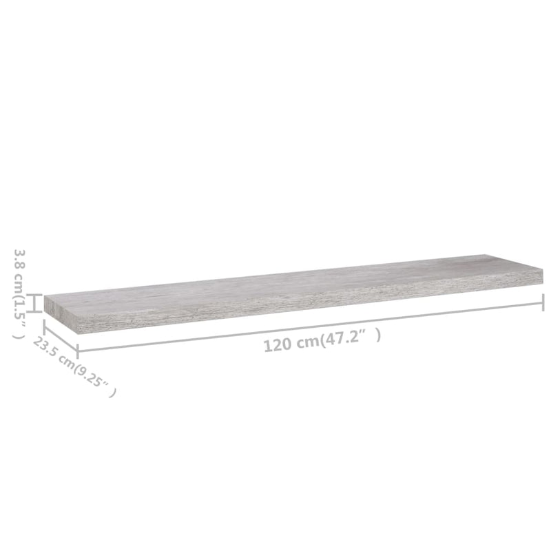 vidaXL 4 db betonszürke MDF lebegő fali polc 120 x 23,5 x 3,8 cm