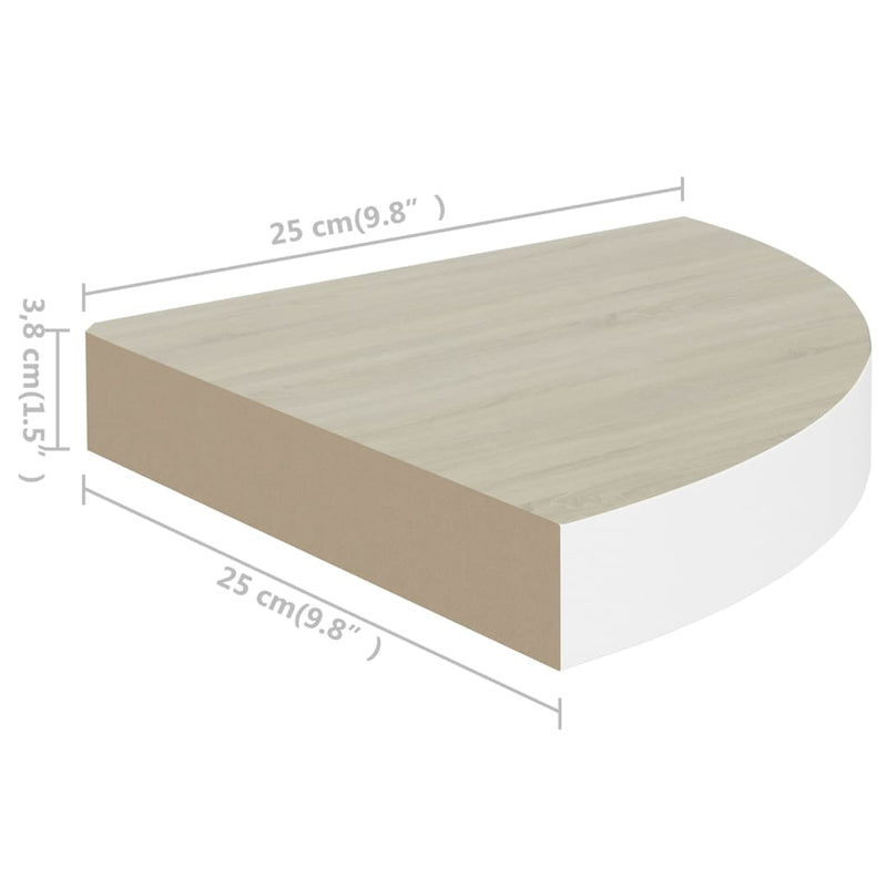 vidaXL tölgyszínű és fehér MDF fali sarokpolc 25 x 25 x 3,8 cm