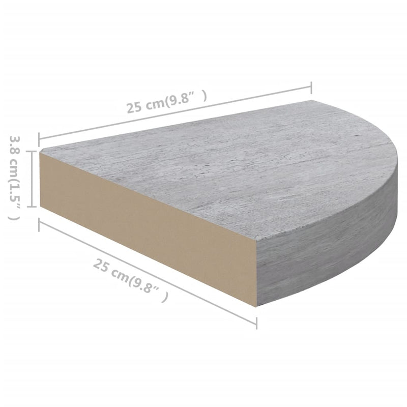 vidaXL betonszürke MDF fali sarokpolc 25 x 25 x 3,8 cm