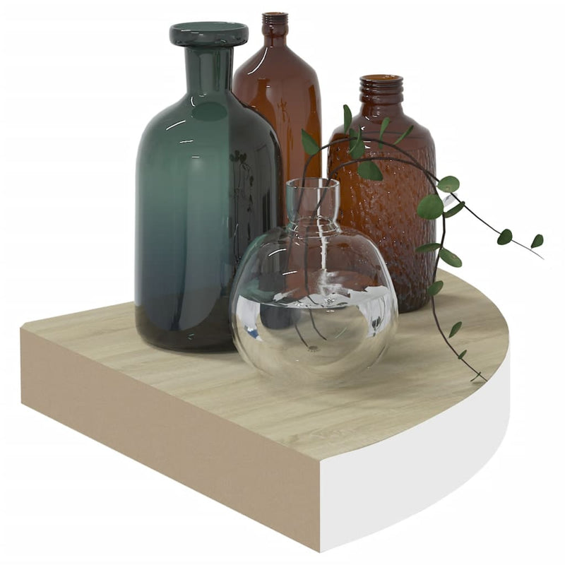 vidaXL tölgyszínű és fehér MDF fali sarokpolc 35 x 35 x 3,8 cm