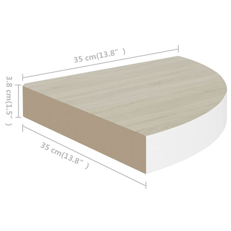 vidaXL 2 db tölgyszínű és fehér MDF fali sarokpolc 35 x 35 x 3,8 cm
