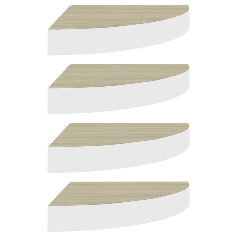 vidaXL 4 db tölgyszínű és fehér MDF fali sarokpolc 35 x 35 x 3,8 cm