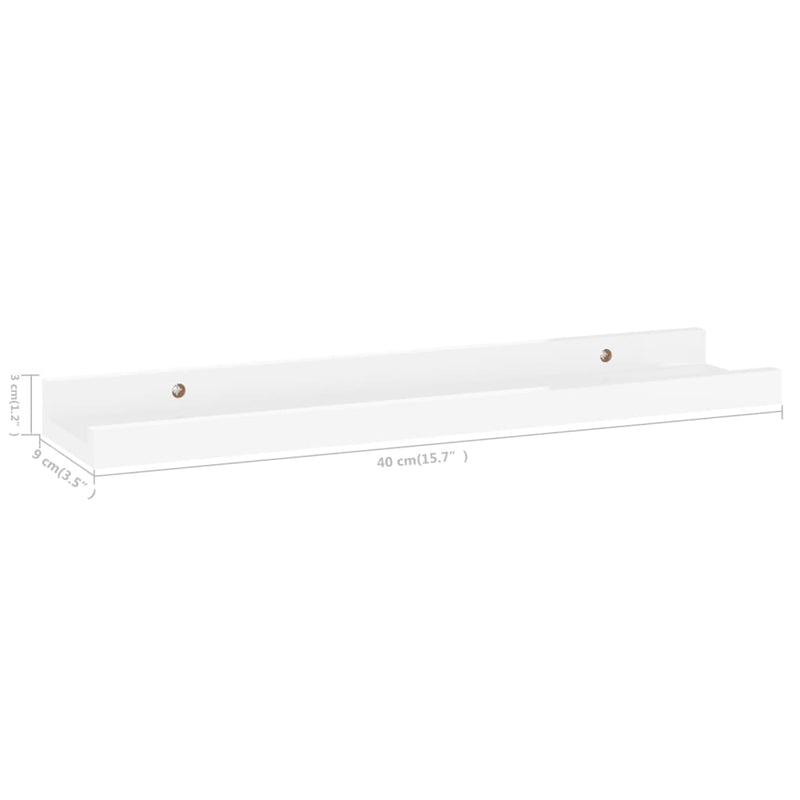 vidaXL 2 db magasfényű fehér fali polc 40 x 9 x 3 cm