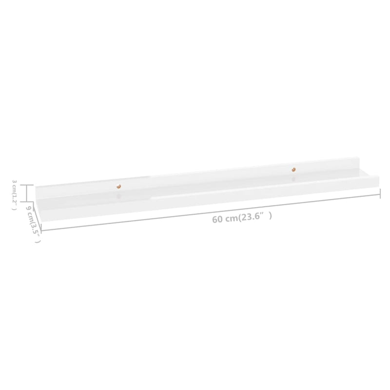 vidaXL 2 db magasfényű fehér fali polc 60 x 9 x 3 cm