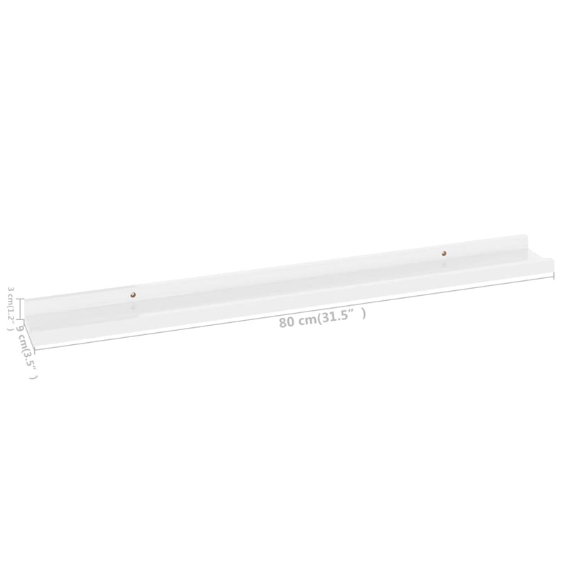 vidaXL 2 db magasfényű fehér fali polc 80 x 9 x 3 cm
